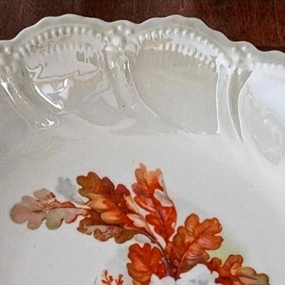 Vintage Leuchtenburg Germany Porcelain Lusterware Bowl Roses, Leaves, Autumn